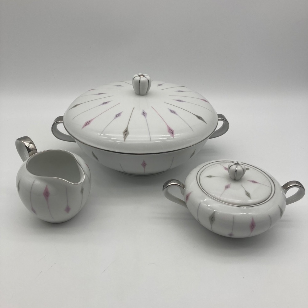 Vtg MCM Harmony House Carrousel 3546 Fine China 3pc Serving Set